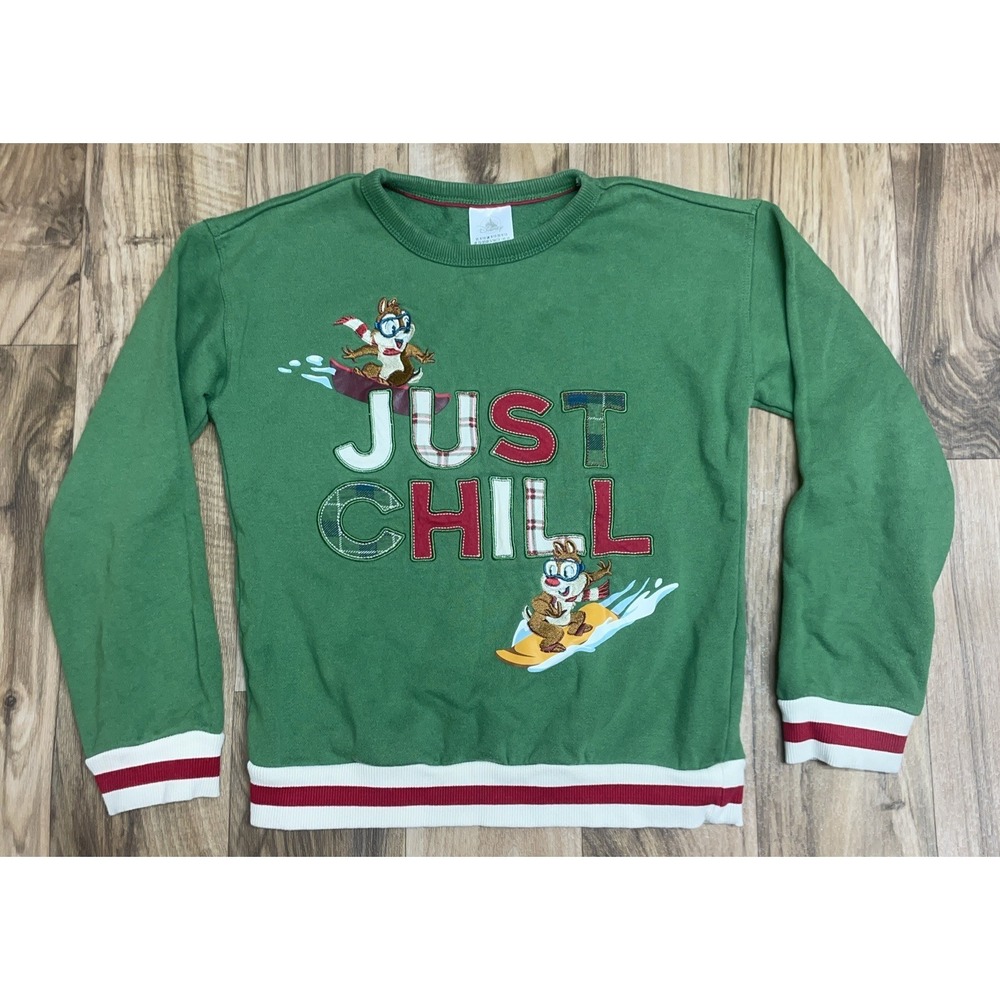 Disney Parks Kids 9/10 Just Chill Chip & Dale Embroidered Christmas Sweatshirt